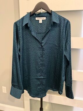 Amazon Essentials Teal Button-Down Shirt with Mint Dot Print